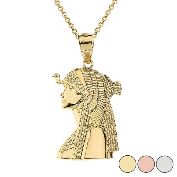 14k Solid Gold Egyptian Queen Cleopatra Necklace - Picture 1 of 10